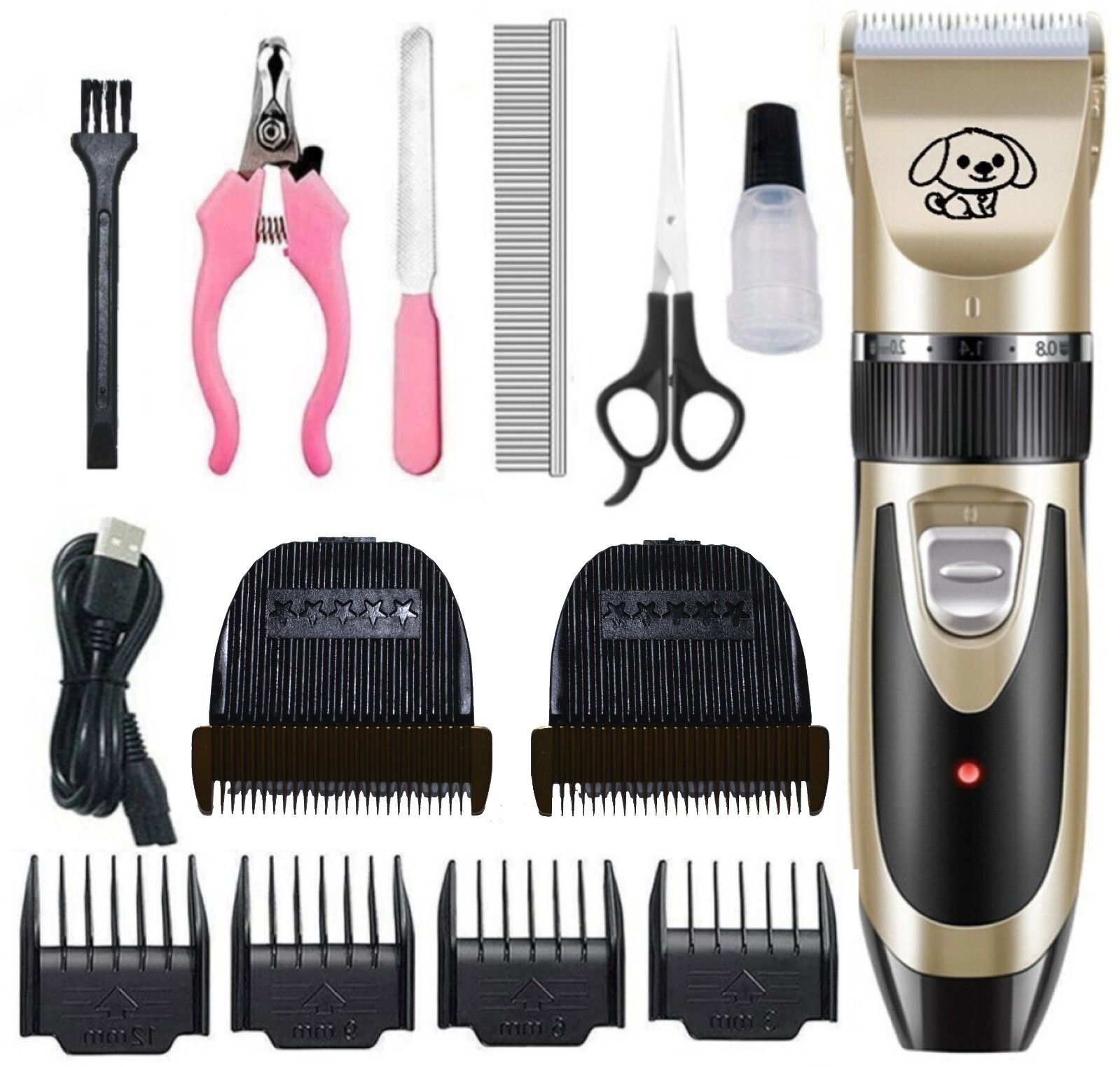 Dog Cat Pet Grooming Kit Rechargeable Cordless Electric Hair Clipper Trimmer Set
