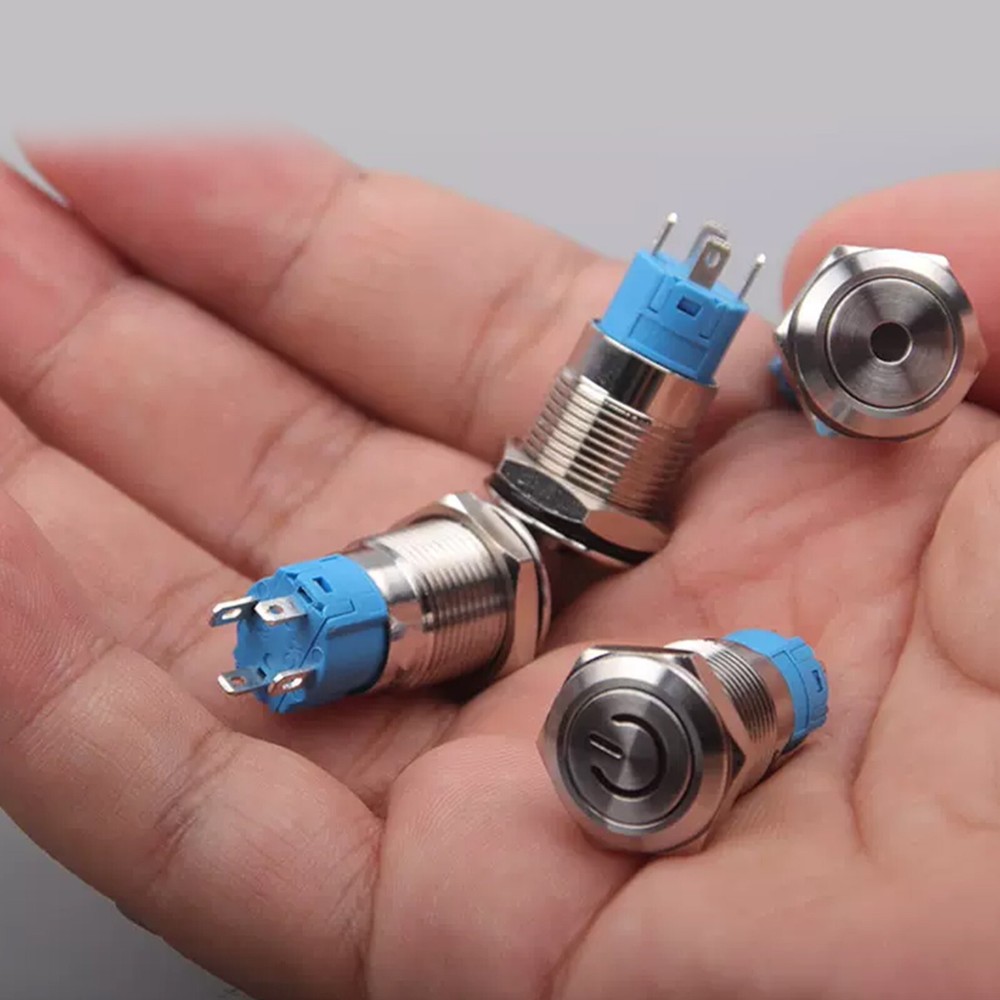 12mm Push button Switch | Black Silver | Momentary Latching | LED Socket series