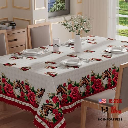 Kentucky Roses Horse Rcing Tablecloth Rectangle Table 84" x 60" (Rectangular)