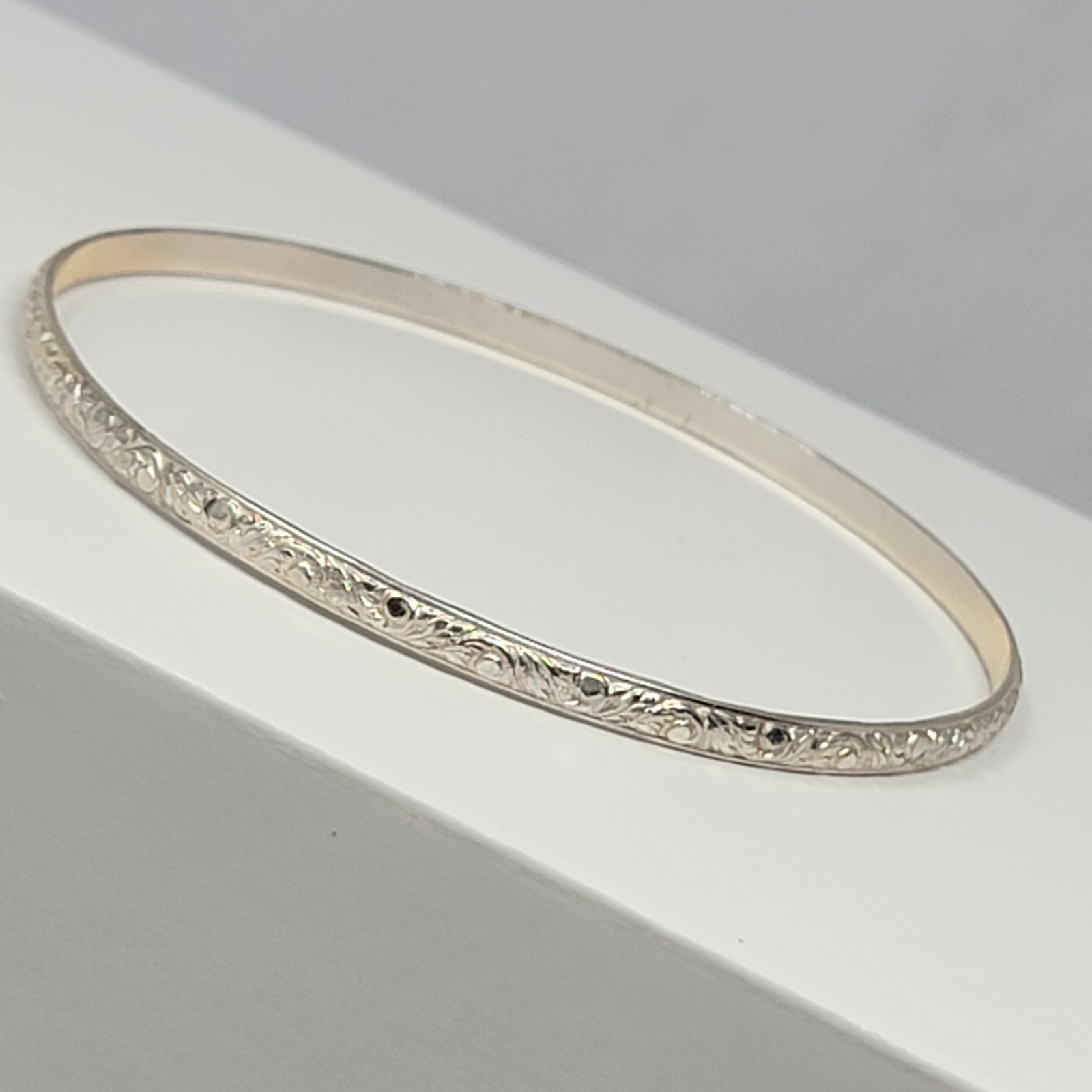 Vintage Sterling Silver 925 FANCY Bangle Bracelet Size 8.25" 3.5mm