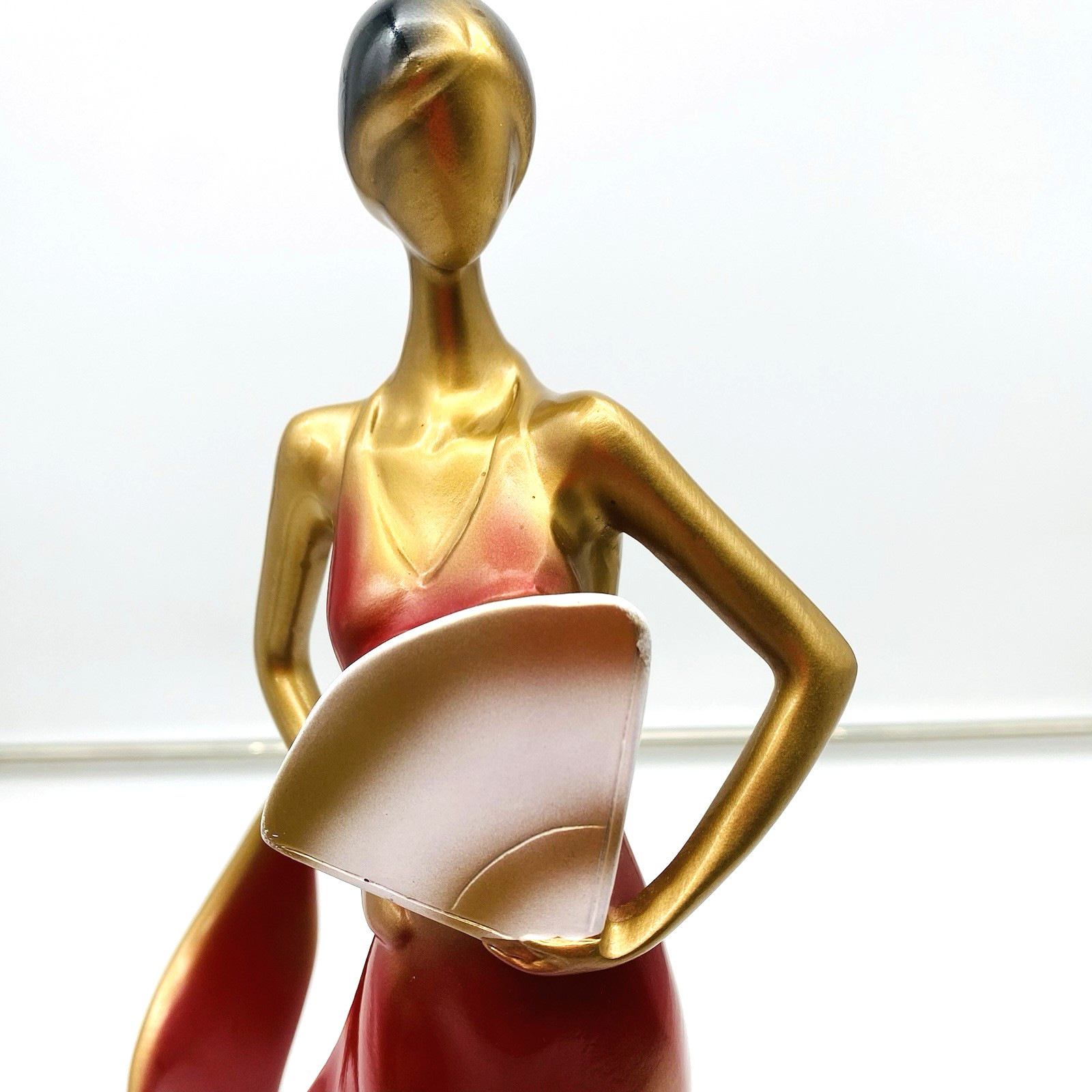 Wine Bottle Holder Stand Elegant Beauty Lady Woman Girl with Fan Made of Resin