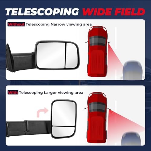 Left and Right Mirrors Compatible with 2009-2018 Black DRL+Temp. Sensor+Puddle