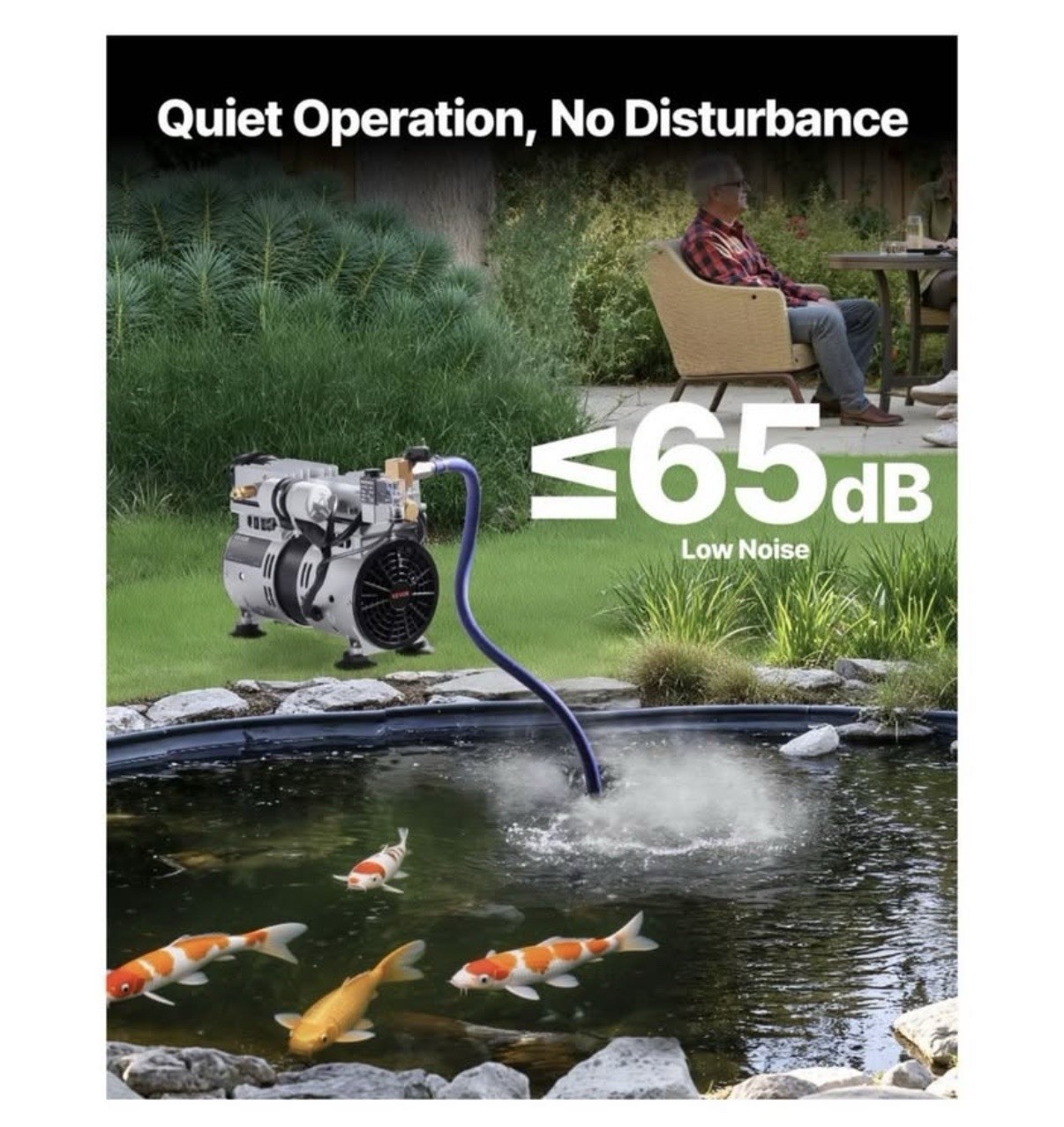 VEVOR 550W Pond Aerator, 5.2CFM, Up to 3 Acre, 50' Lake OLF400D-140BS-B