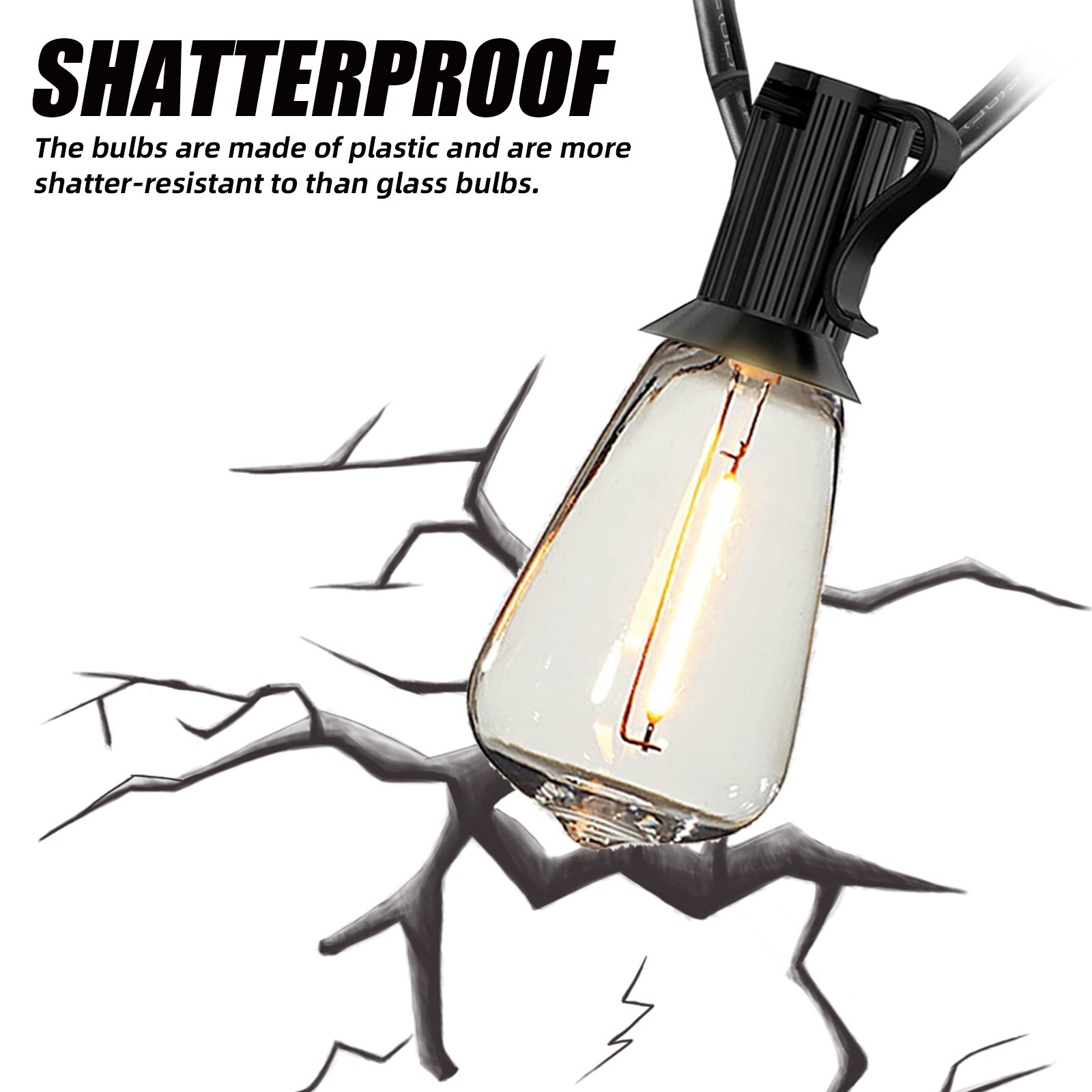 LED Outdoor String Lights 50FT Shatterproof ST38 Patio Lights for Porch,Backyard