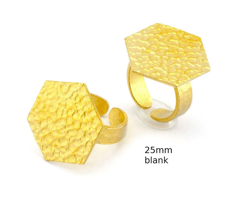 Hexagonal Hammered Adjustable Ring Blank - Raw Brass (25mm Blank ) 4952