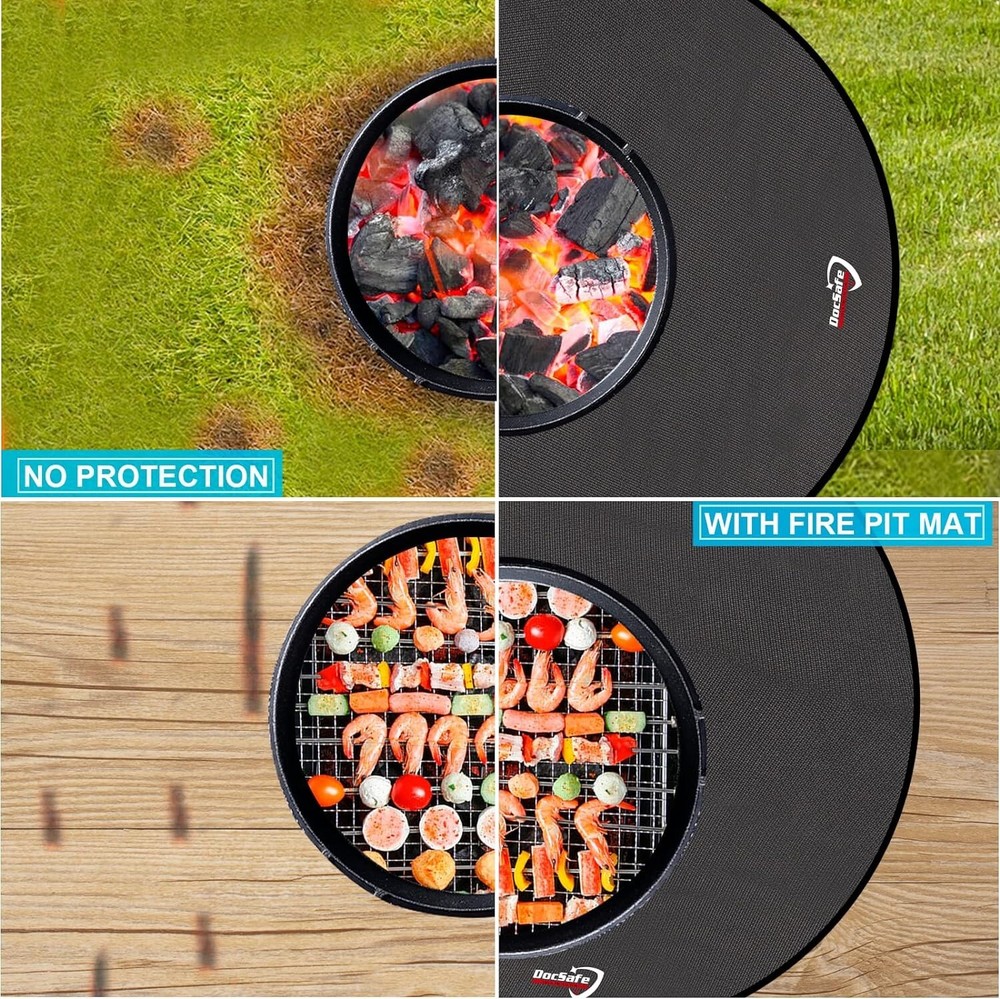 DocSafe Under Grill Mat Fire Pit 4 Layers Fireproof Grill Pads 60" Round