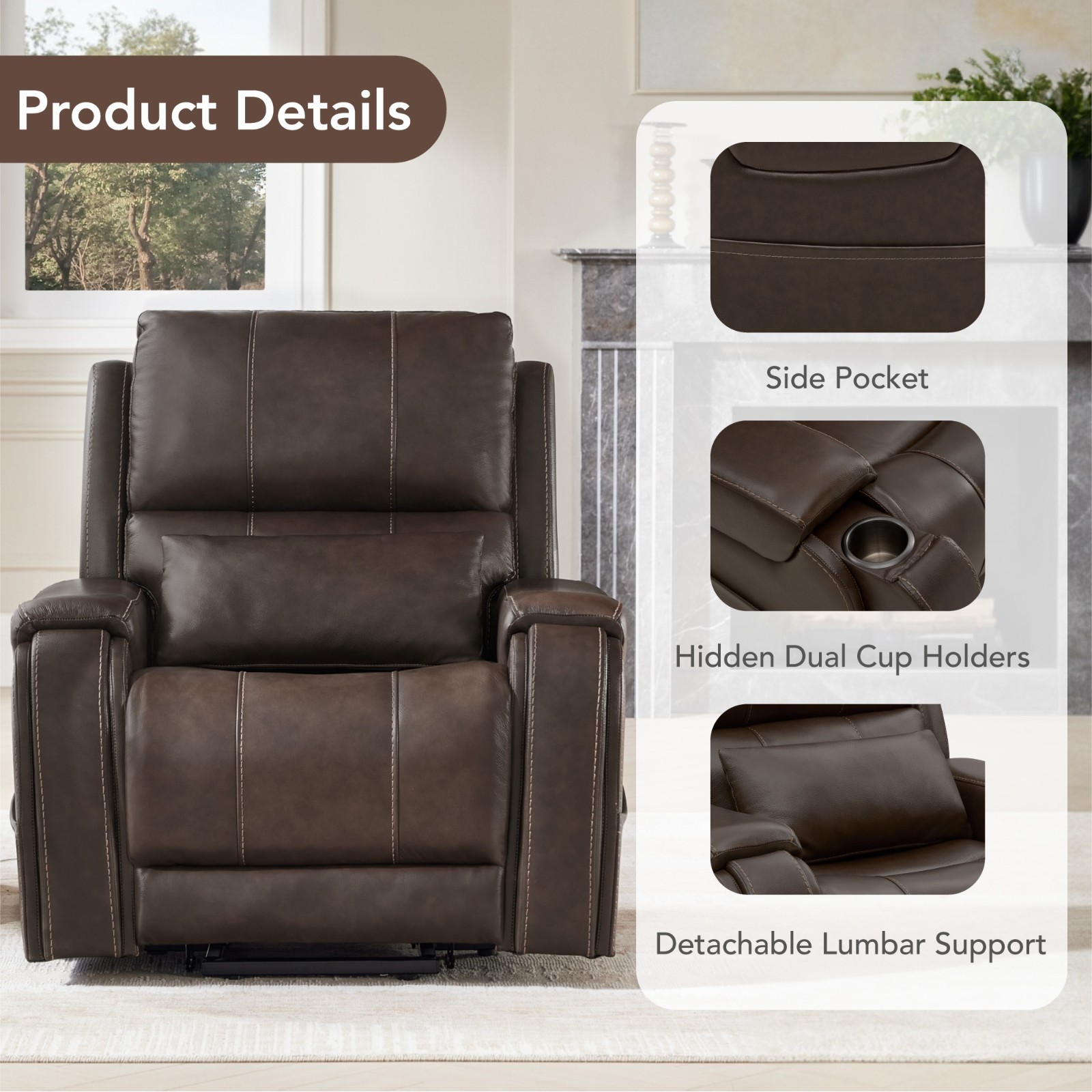 CHITA Power Lift Genuine Leather Recliner Chair for Elderly w/ Heat & Massage