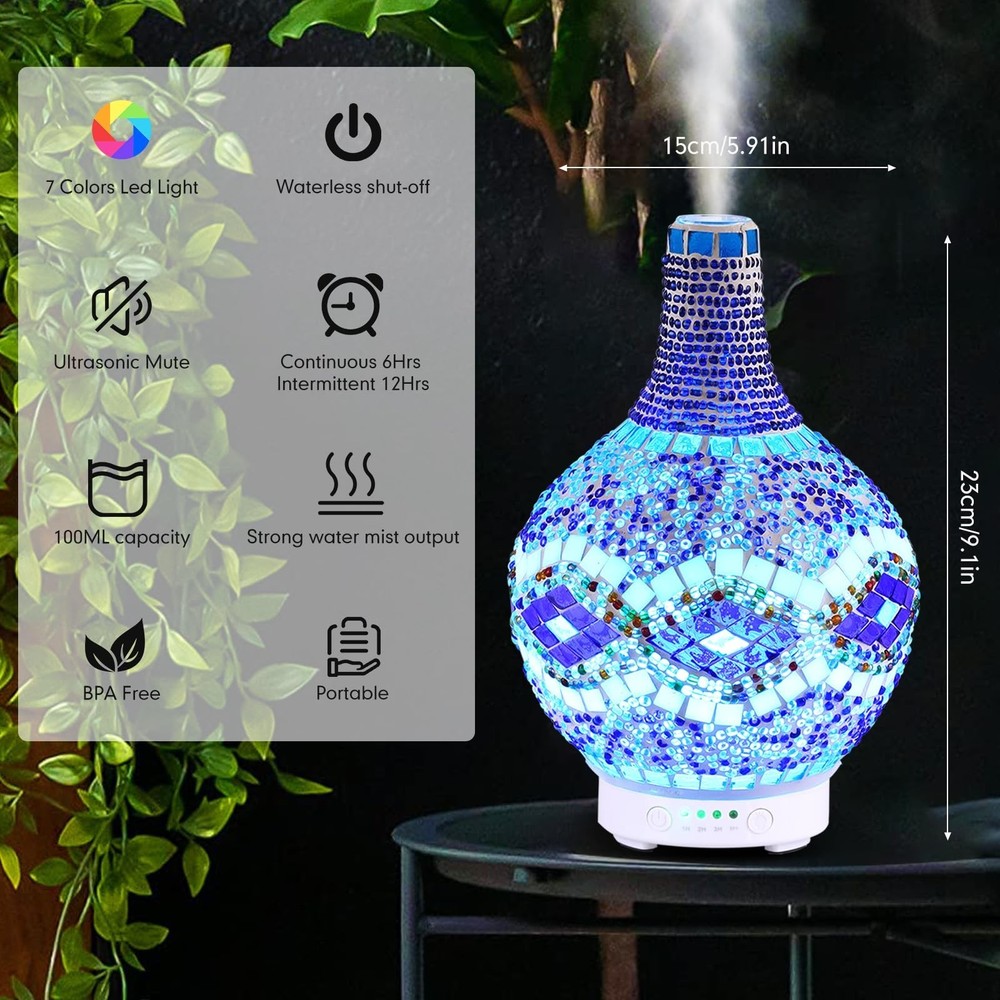 Mosaic Glass Essential Oil Diffuser,Tiffany Aromatherapy Diffuser 100ml Turki...