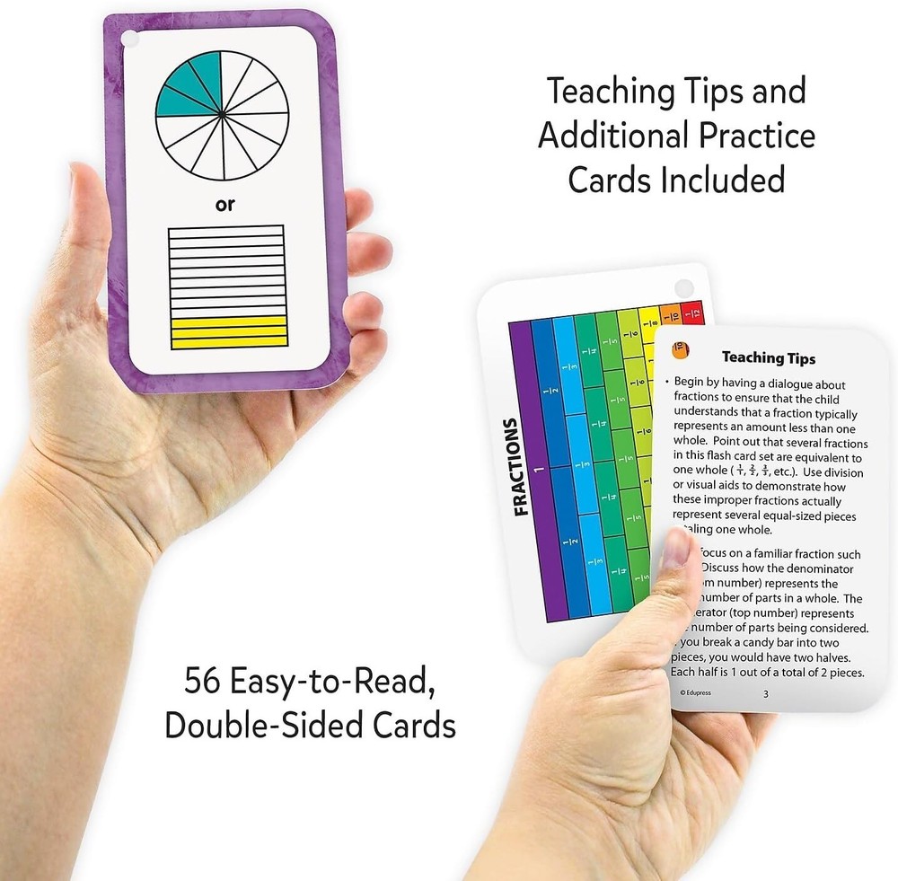 Durable Fractions Flash Cards for Learning - Perfect for Elementary Students