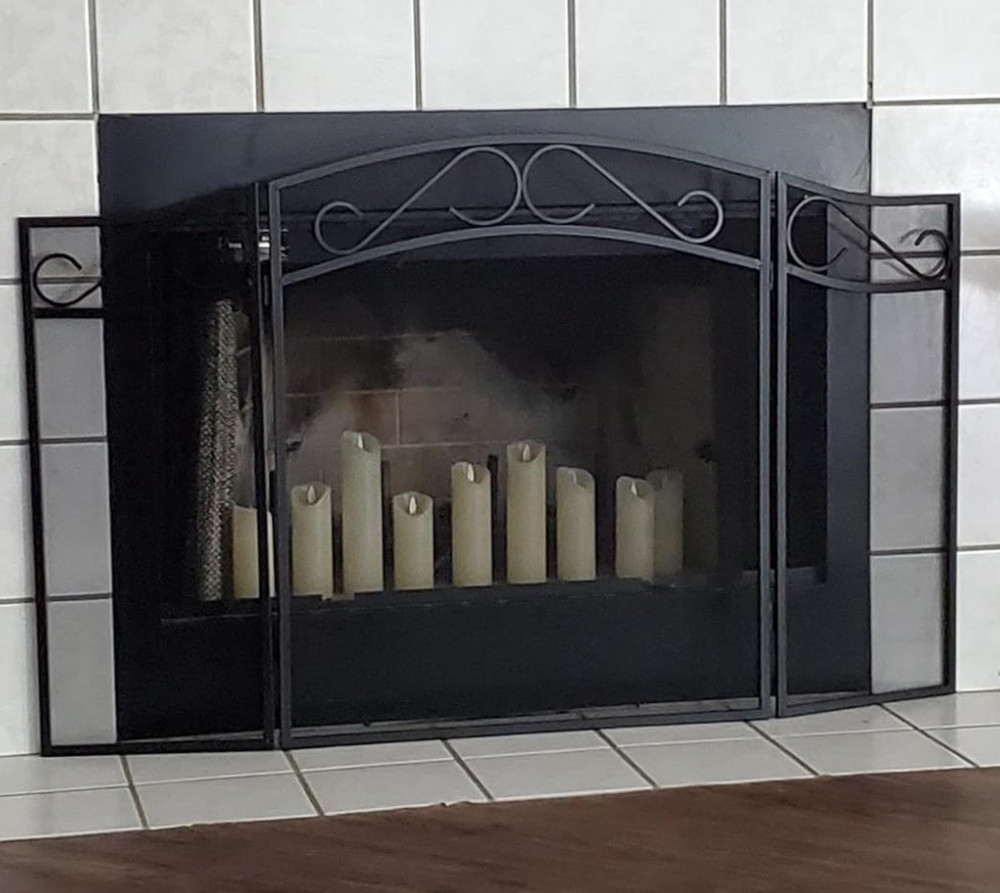 3 Panel Wrought Iron Fireplace Mesh Black Screen Guard Traditional Scrollwork