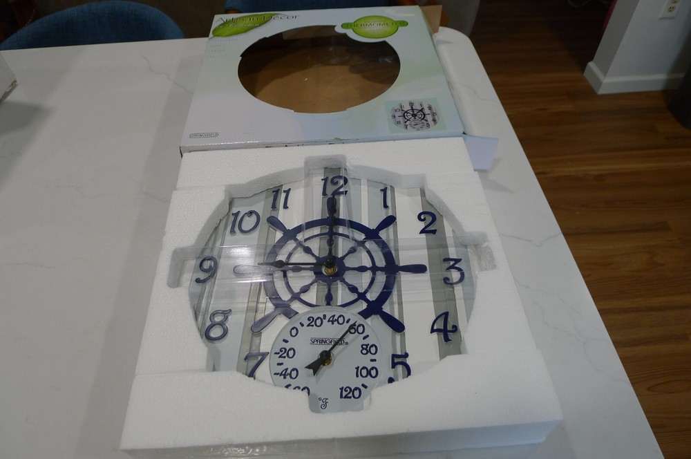 SPRINGFIELD ARTISAN DECOR NAUTICAL CLOCK THERMOMETER, 14" POLYSTONE