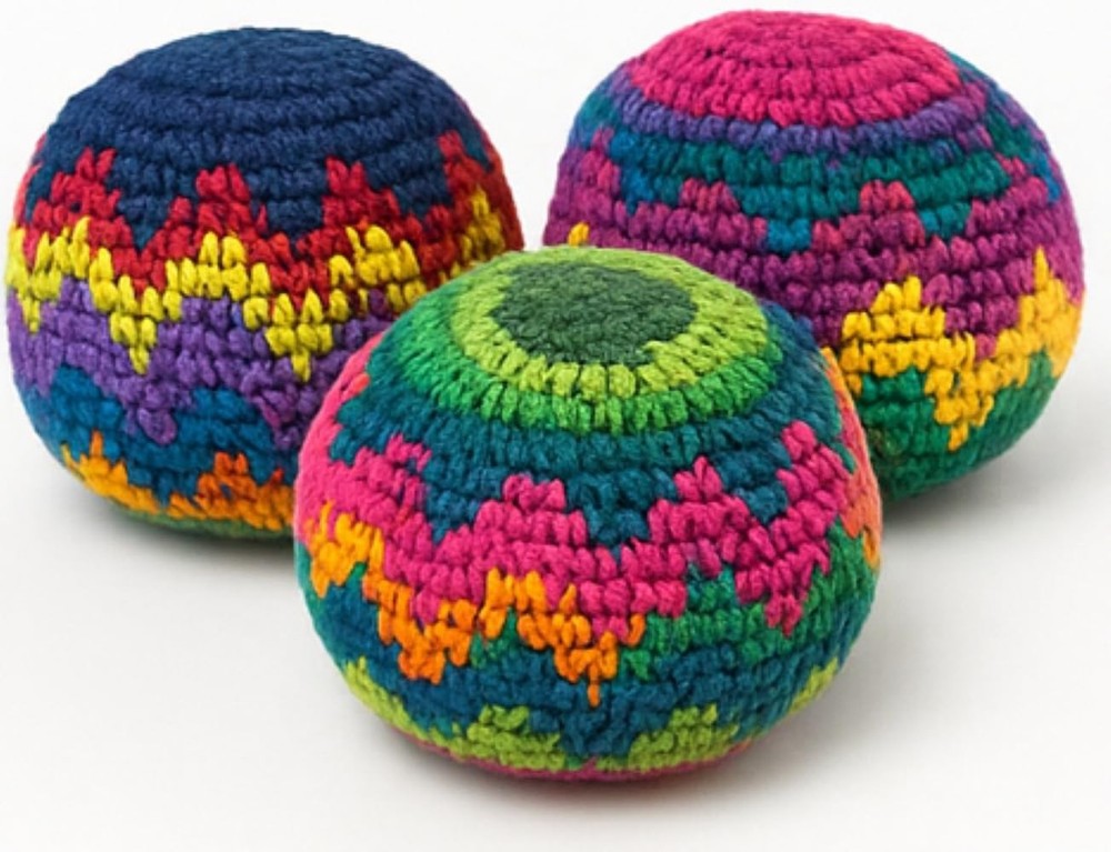 Multicolored Crochet Assorted Geometric Pattern Hacky Ball, Foot Bag Kick Sac
