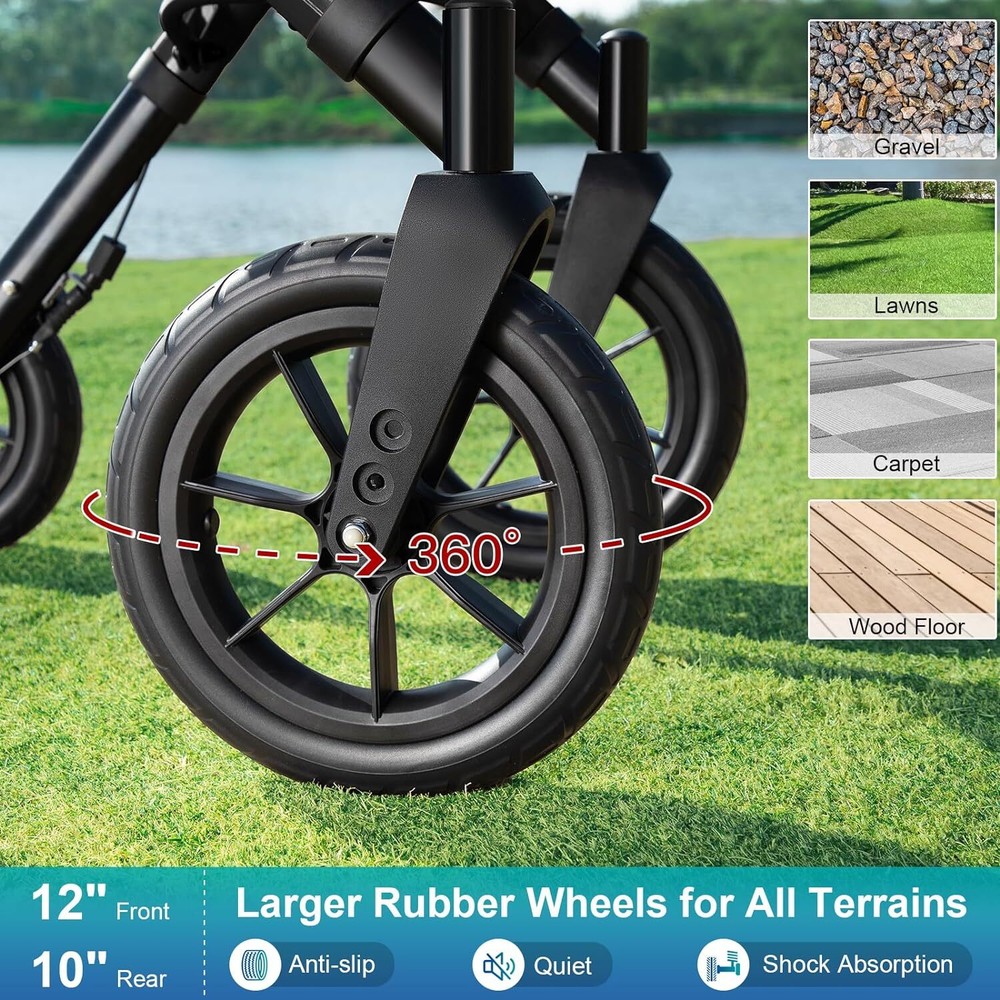 12" Rubber Wheels All-Terrain Rollator Walker w/Seat Backrest Folding Adjustable