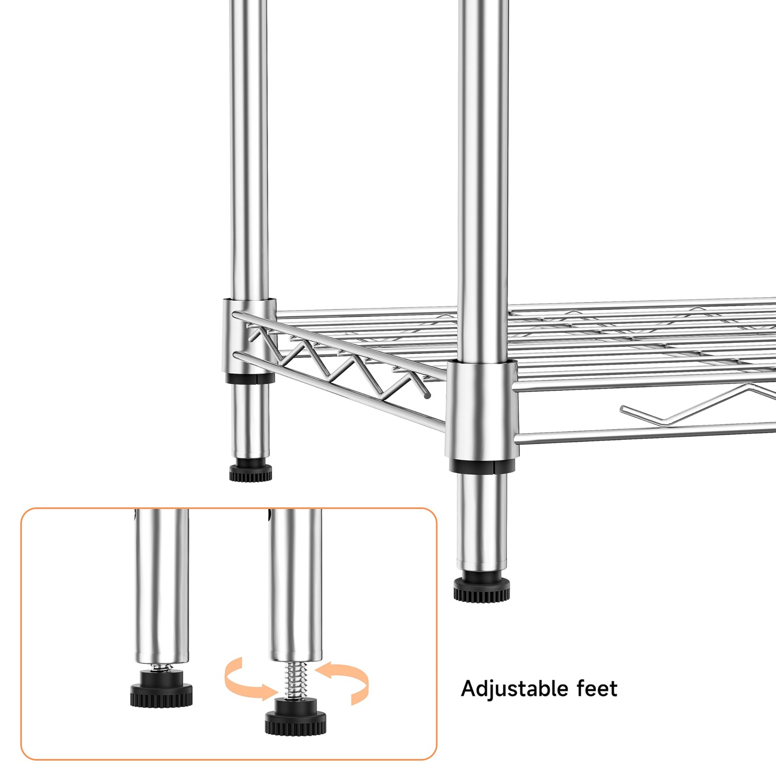 5 Tier Metal Storage Shelves Adjustable Chrome Wire shelves Industrial Shelves