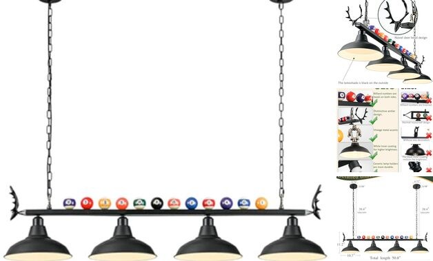 Pool Table Light, Billiard Light for 7' 8' 9' Pool Table, Hanging 4 Lights