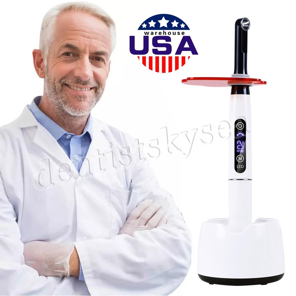 Dental Wireless Cordless LED Curing Light Lamp 1 Second Cure with 7pc Point Lens