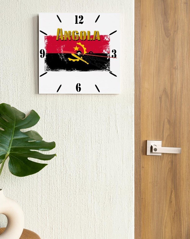 Angola Flag Wall clock patriots CERAMIC Tile Watch Support Décor