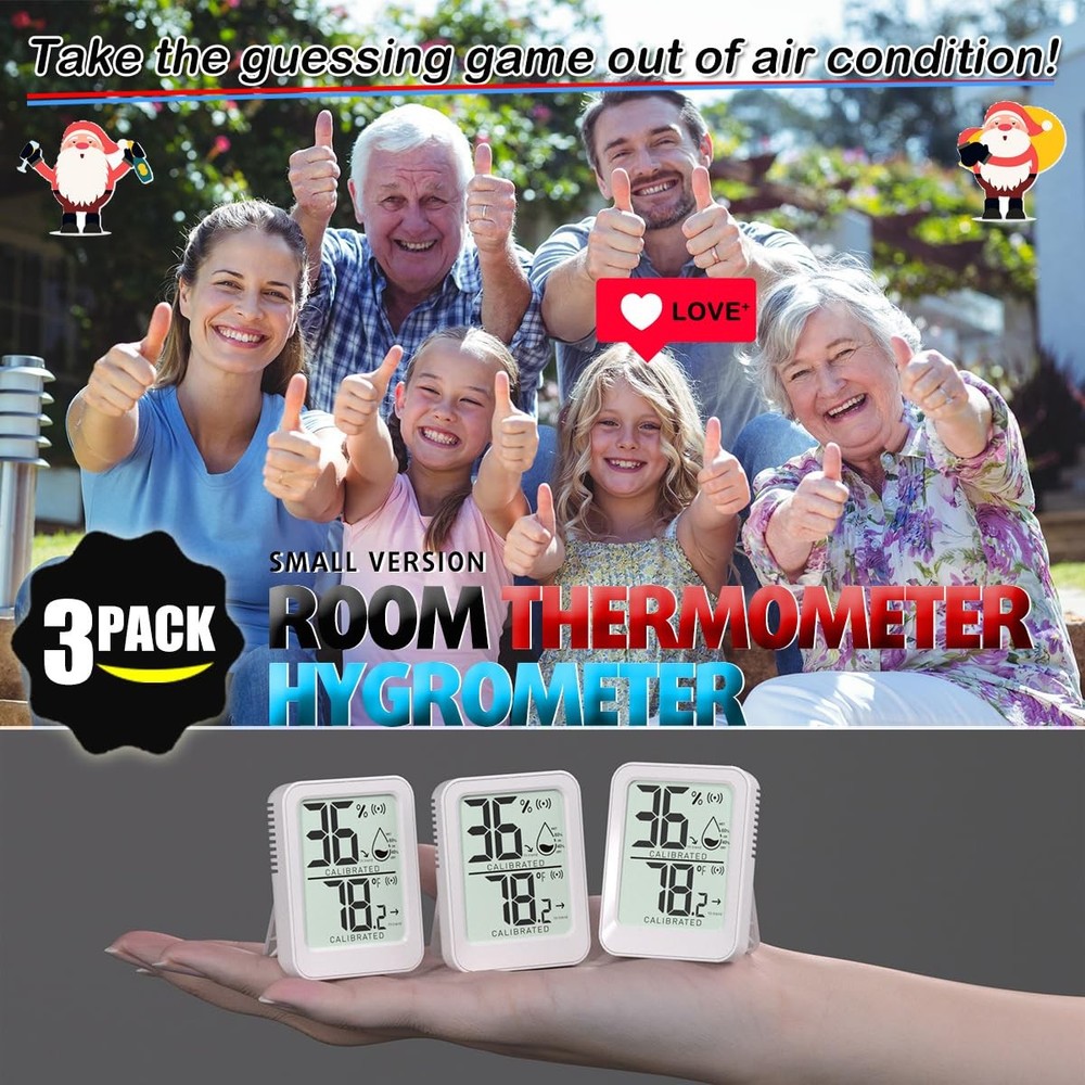 3 Pack Room Thermometer Indoor Mini Temperature Humidity Meter 3 - White