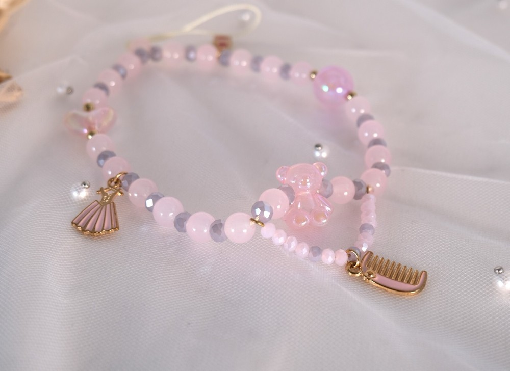 Elegant Pink Beaded Phone Strap with pink Charm – Stylish & Functional Accessory