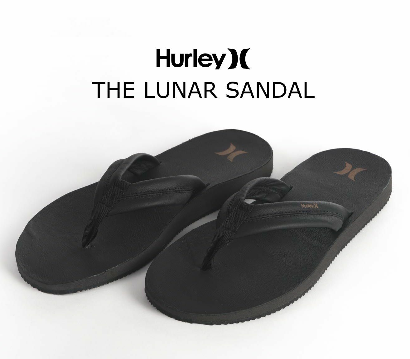 Hurley Mens Lunar Leather Sandals Flip Flop Thong Lunarlon Arch support Black 7