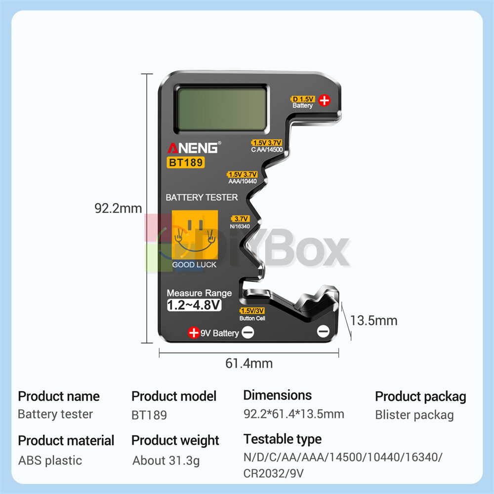BT189 Digital Battery Tester Electricity Indicator Universal AA, AAA 9V Battery