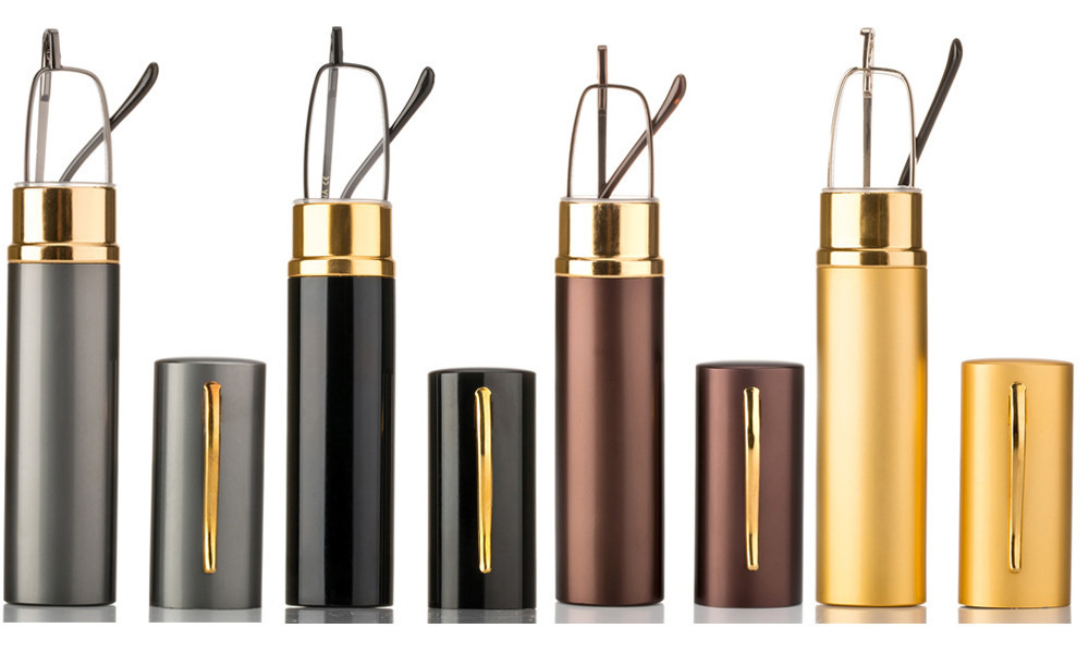 4 Pack Slim Reading Glasses in Compact Aluminum Hard Case Tube Reading Glasses