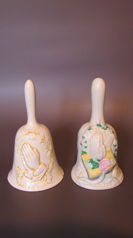 Vintage Religious Ceramic Praying Hands Bells - Pair