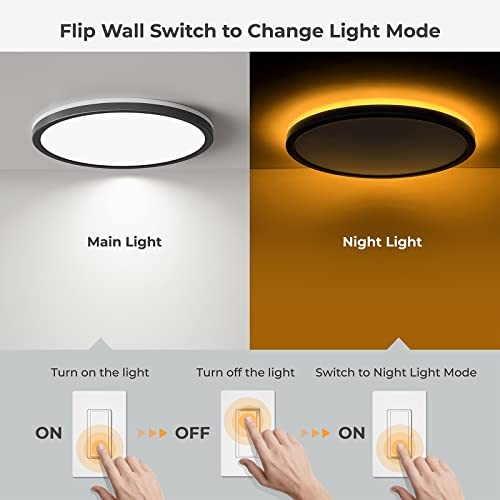 12 inch LED Flush Mount Ceiling Light with Night Light, 2400LM Dimmable,