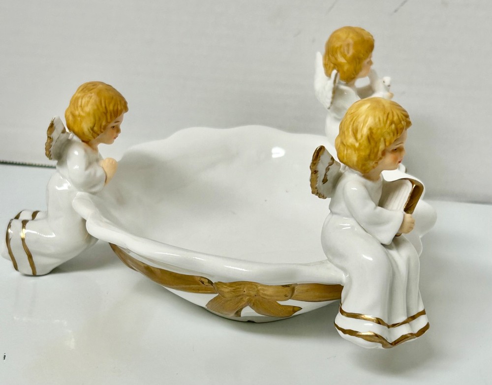 Vintage Three Angels Porcelain Candy Dish