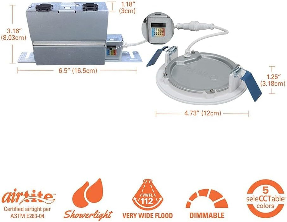HLB 4 Inch LED Recessed Light, Thin Canless, Dimmable, W/Selectable Color Temper