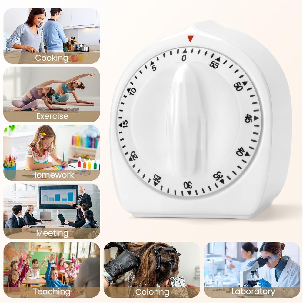 Kitchen Timers for Cooking, 60 Minute Wind Up - Chef Cooking Timer (White)