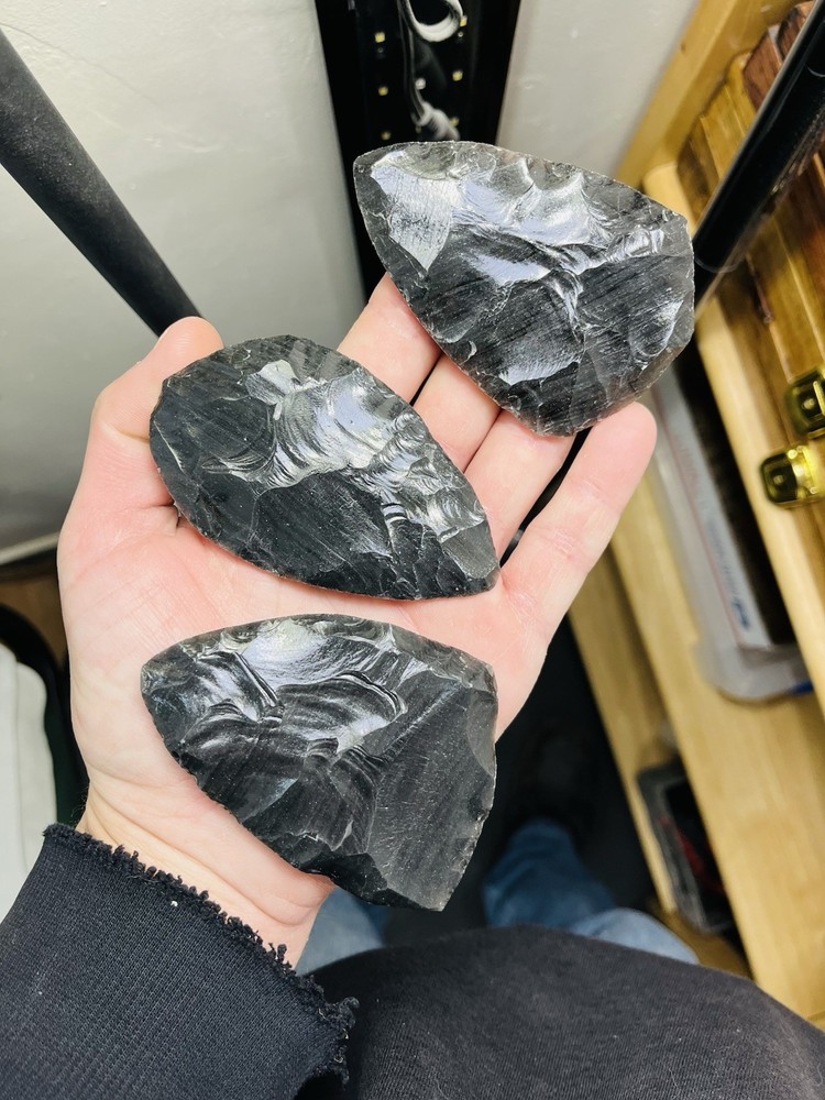 47” 13pc Flintknapping Percussion Preform Material. Utah Black Obsidian. 3” 1/2