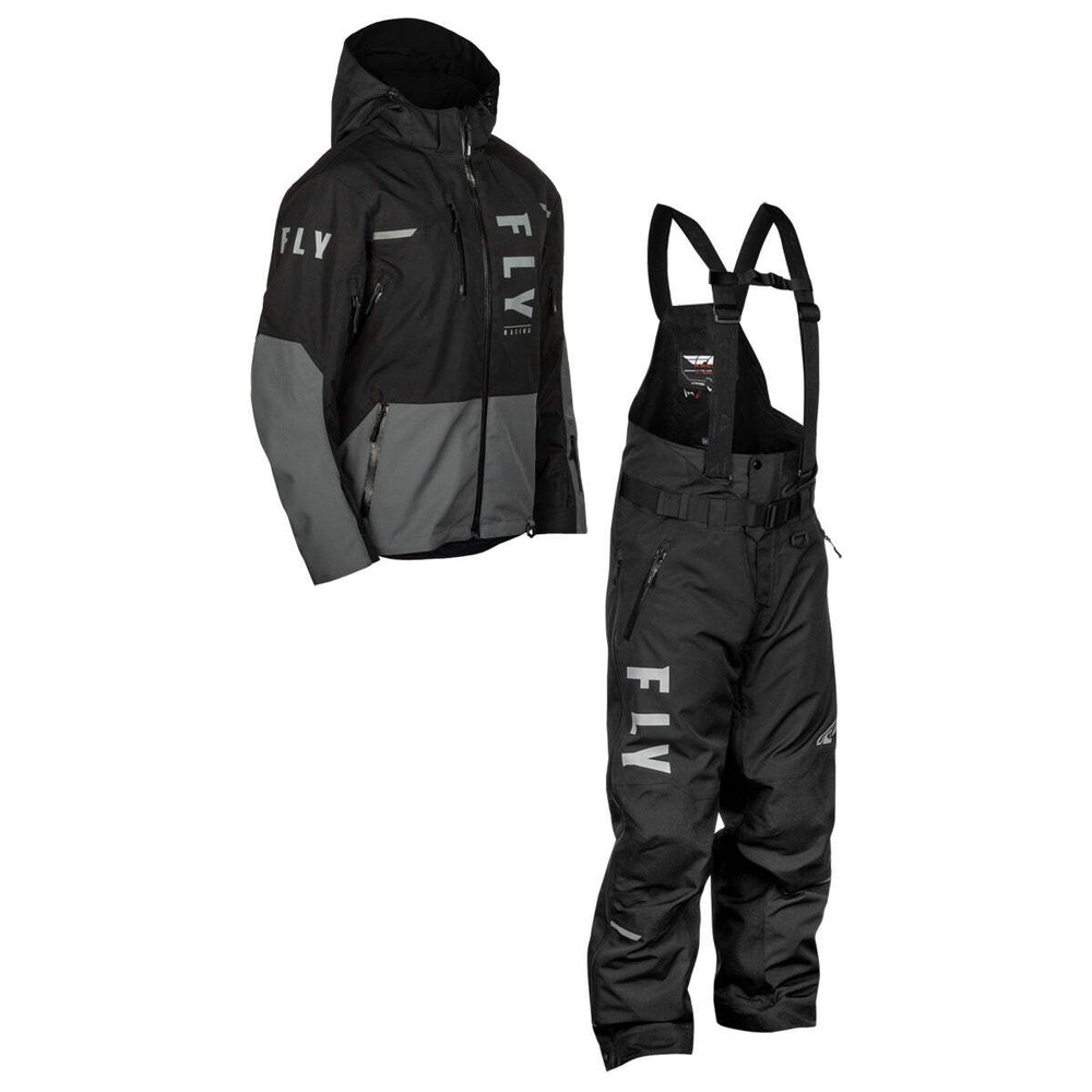 Fly Racing Carbon Snowmobile Jacket/Bib Combo - Black with Grey
