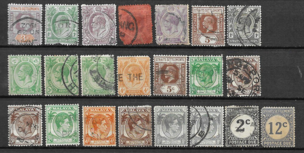 Straits Settlements 1902-1941 Early Mixed Selection 22 x Values Used