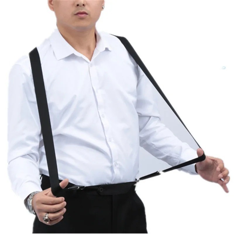 Men's Suspenders Adjustable Elastic Leather Y-Shaped Hooks Pants Braces Solid