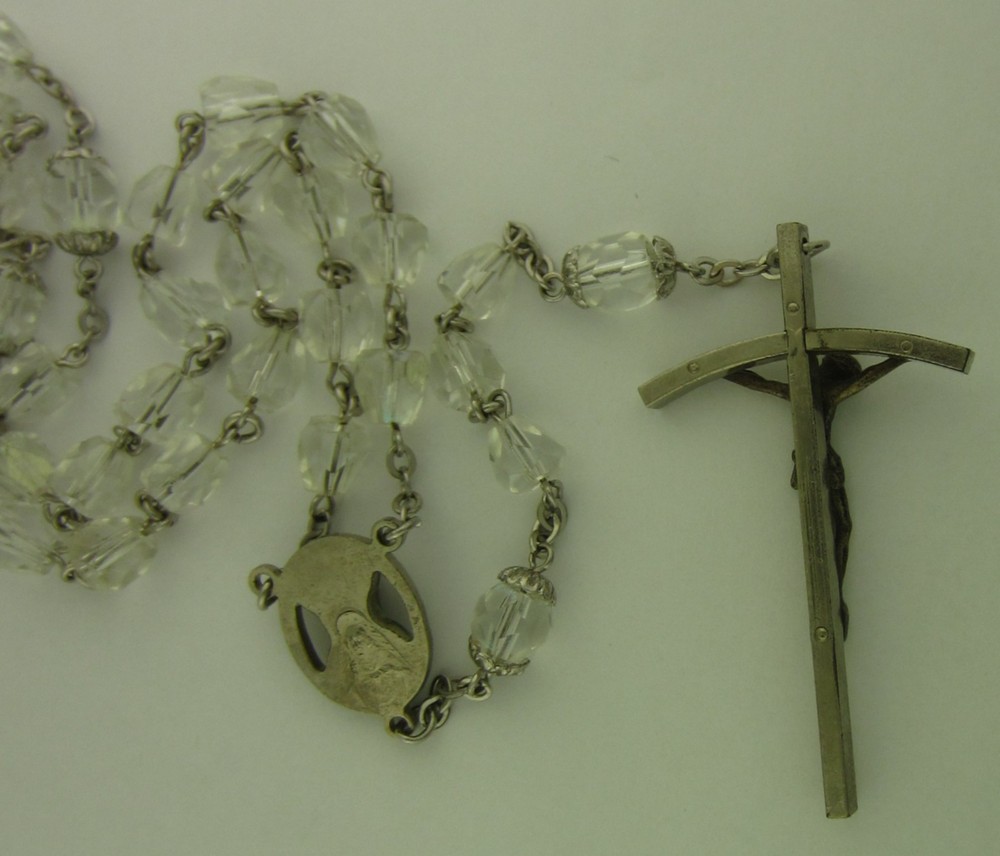 Vintage Rosary Clear Beads Teardrop Iridescent Religious Holy Catholic Jesus