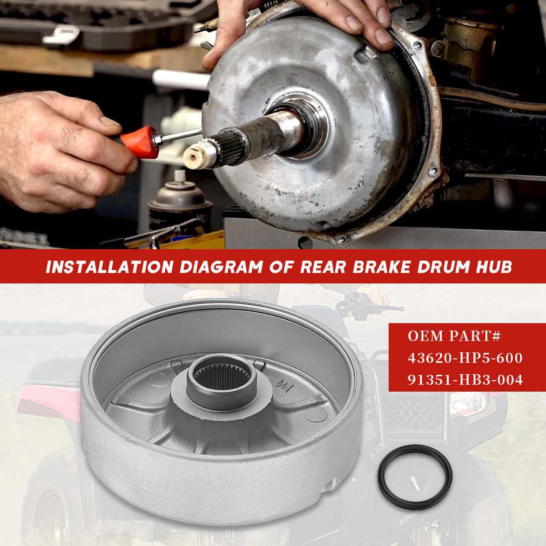 Rear Brake Drum Hub for Honda Rancher 420 TRX420FE/FM/FPE/FPM/TE/TM 2007-2013