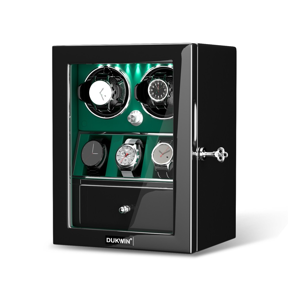 DUKWIN Automatic 2 Watch Winder With 3 Watch Display Storage Box With LED Light