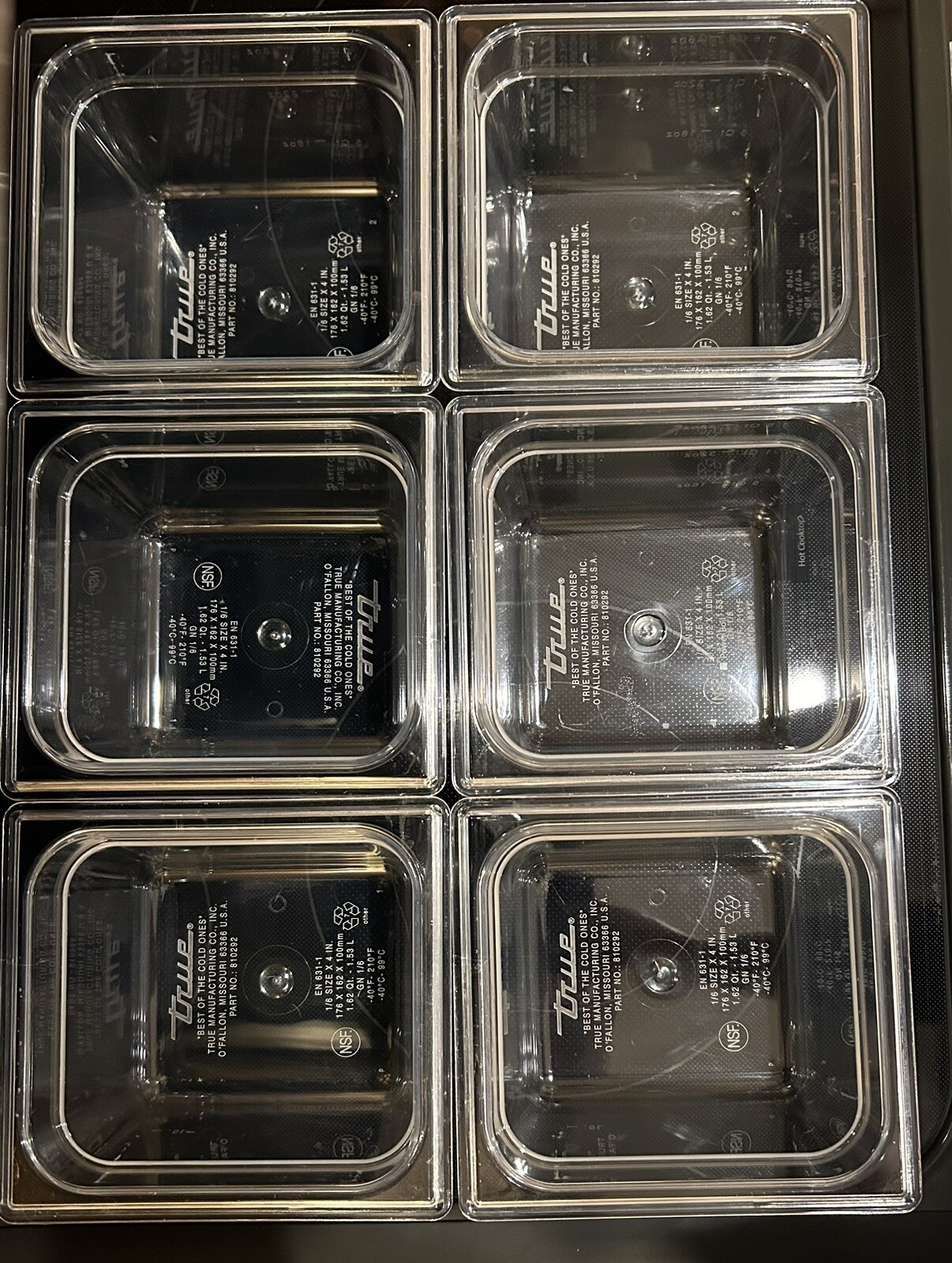 6 Each True Clear Food Pan 1/6 Size 4” Deep NSF Commercial Prep Polycarbonate