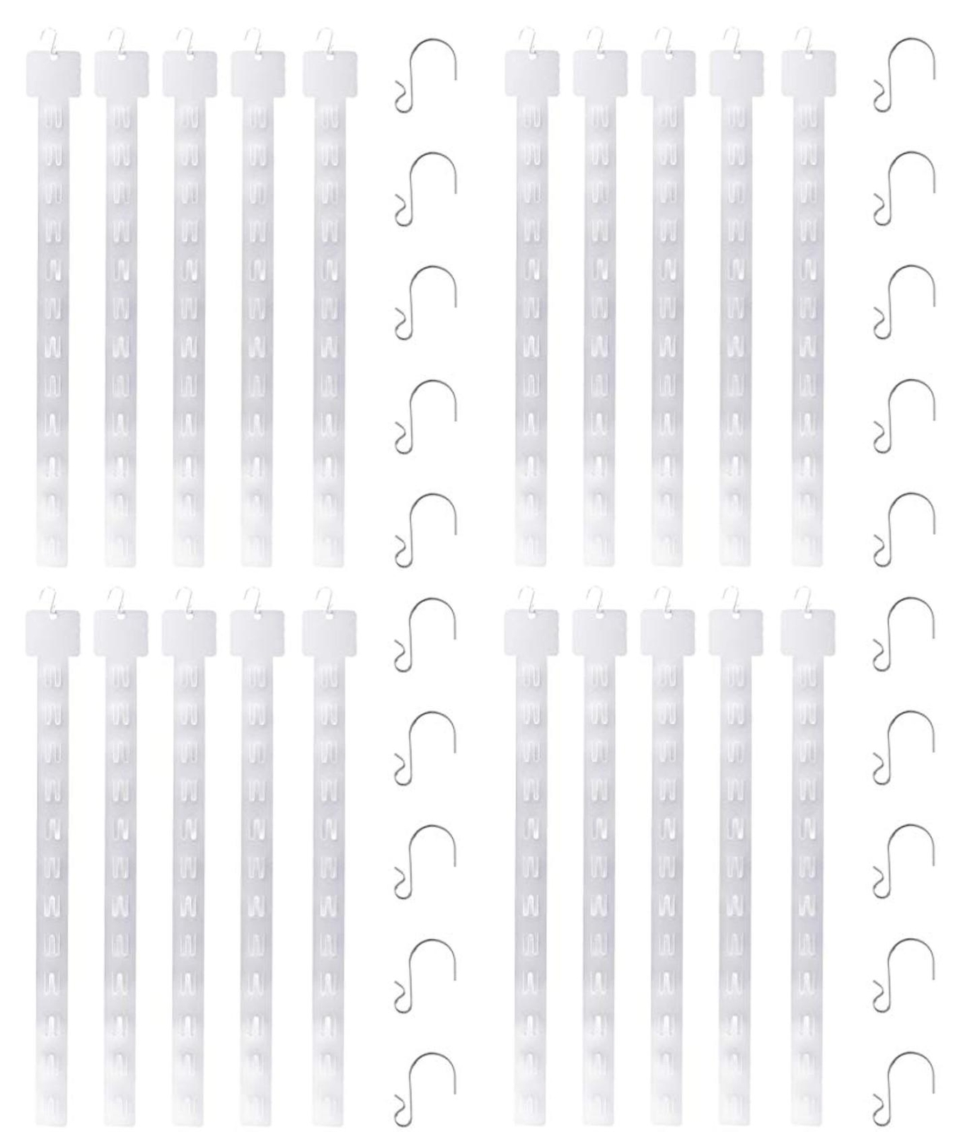 20 pack Retail Clip Hanging Merchandise 12 Tab Plastic Display Strip + 20 S-Hook