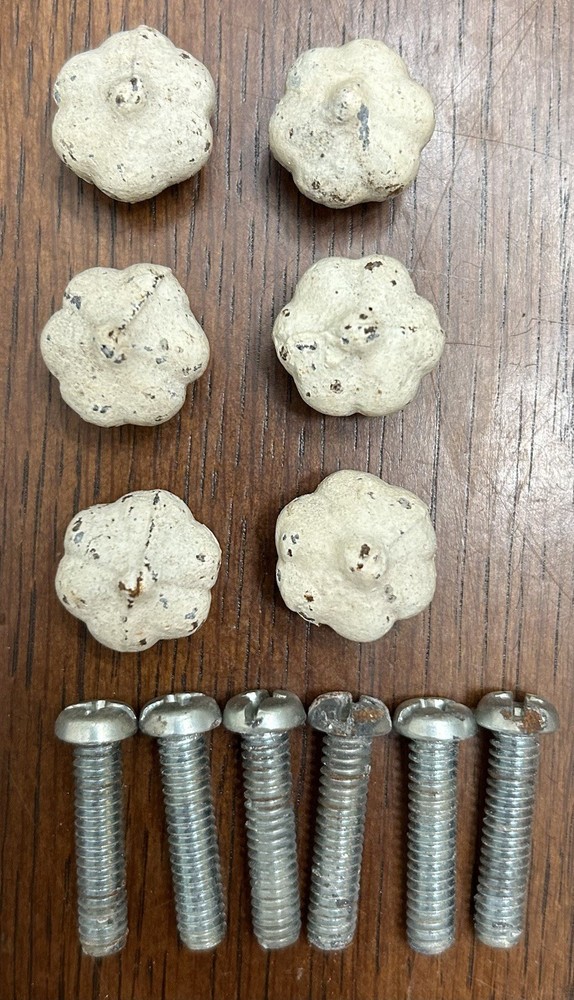 6 Vintage Old Cast Iron Cabinet Drawer Flower Door Knobs Handle Pull. Rustic.