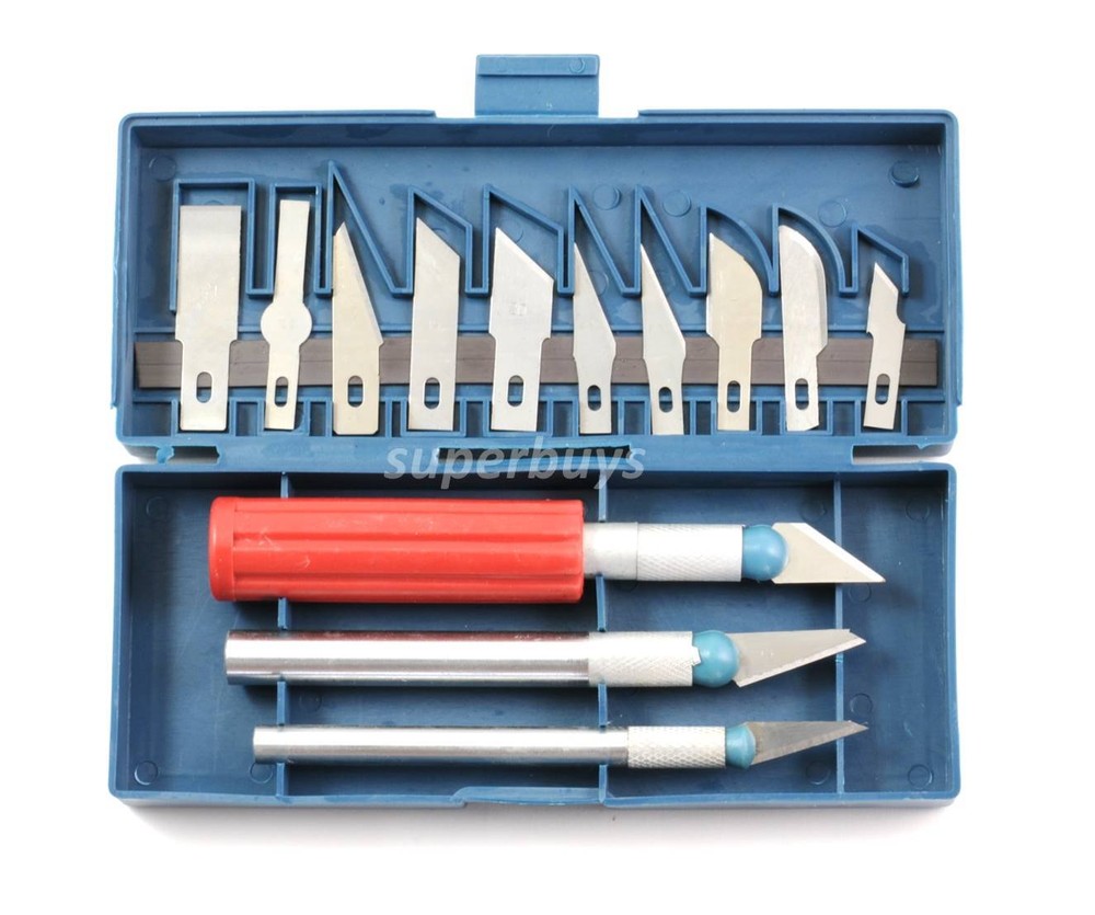16pcs Assorted Hobby Craft Knife Scalpel Blade & Handle Etching Scribe Set Tool