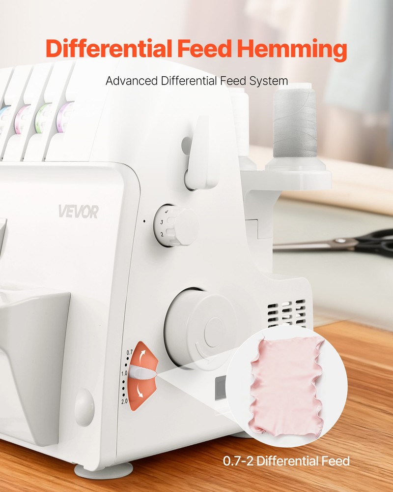 VEVOR Serger Sewing Machine Overlock Machine 1250 SPM 2-3-4 Thread Capability