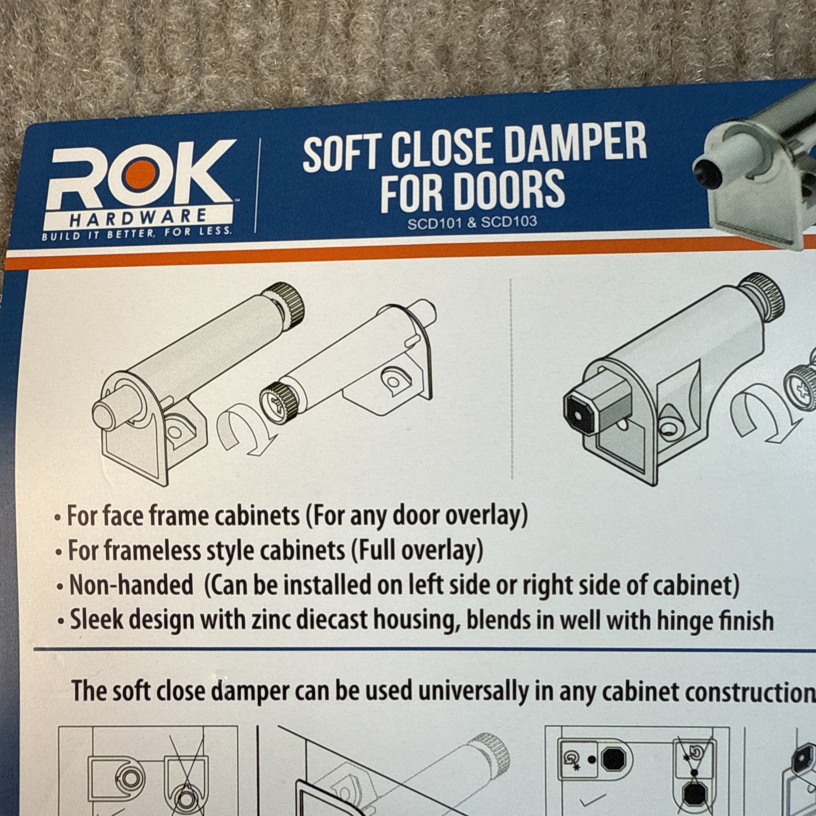 40-PACK ROK HARDWARE SCD103 SOFT CLOSE DAMPER W/SCREWS FOR CABINET DOORS NICKEL