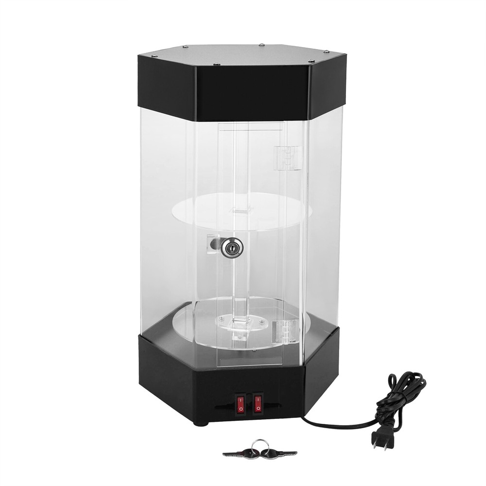 Electric Rotating Clear Display Case Hexagonal Display Case W/ 2 LED Lighting US