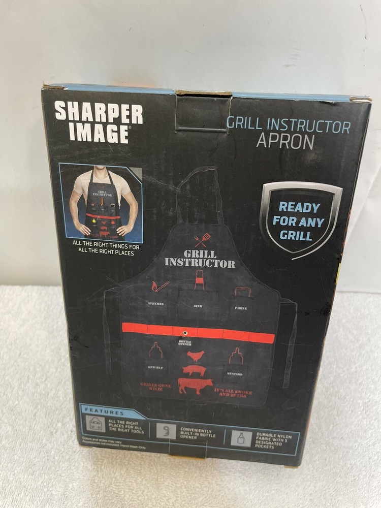 Sharper Image Backyard BBQ Barbecue Chef Black Grill Instructor Apron