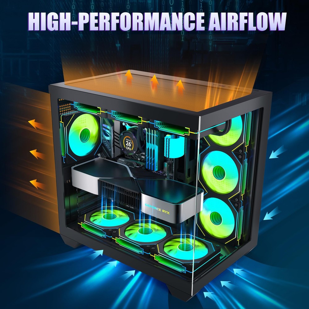 Gaming PC CASE, ATX Cpmputer CASE with 3 Non-LED Fans Pre-Installed,Type-C Fu...