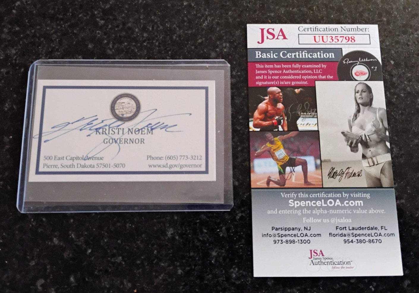 NOTORIOUS KRISTI NOEM - SIGNED BUSINESS CARD - AUTHENTICATED / CERTIFIED BY JSA