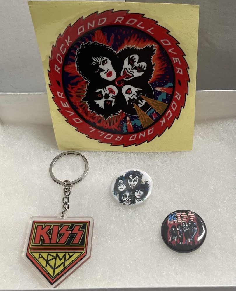 KISS Lot Of (4) KISS Army Keychain/Rock And Roll Over Sticker/Two 1 1/2” Buttons