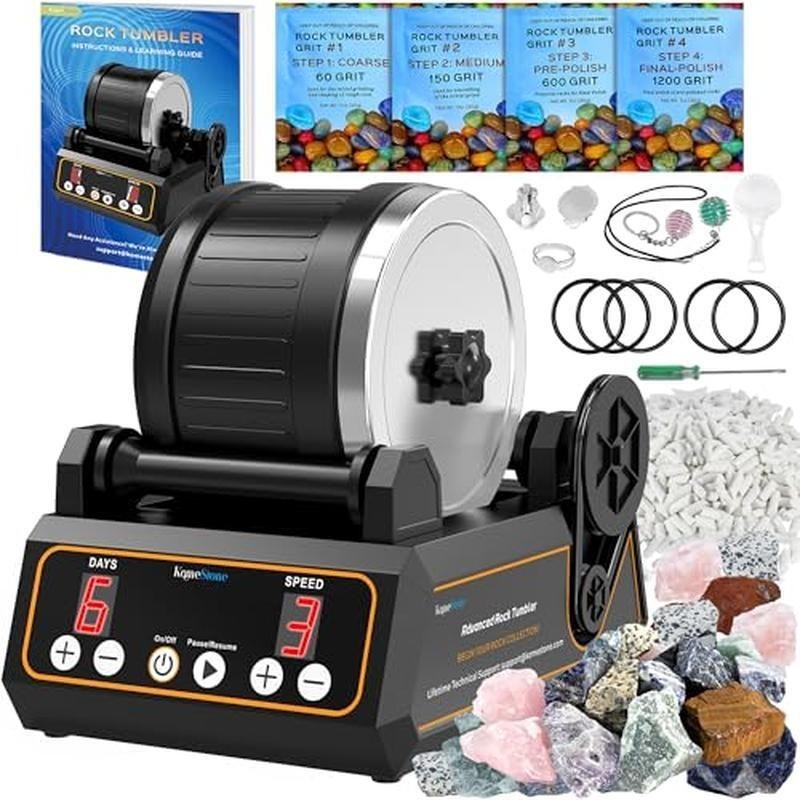 Rock Tumbler Kit Large Capacity Digital Timer Memory Function Full Accessories